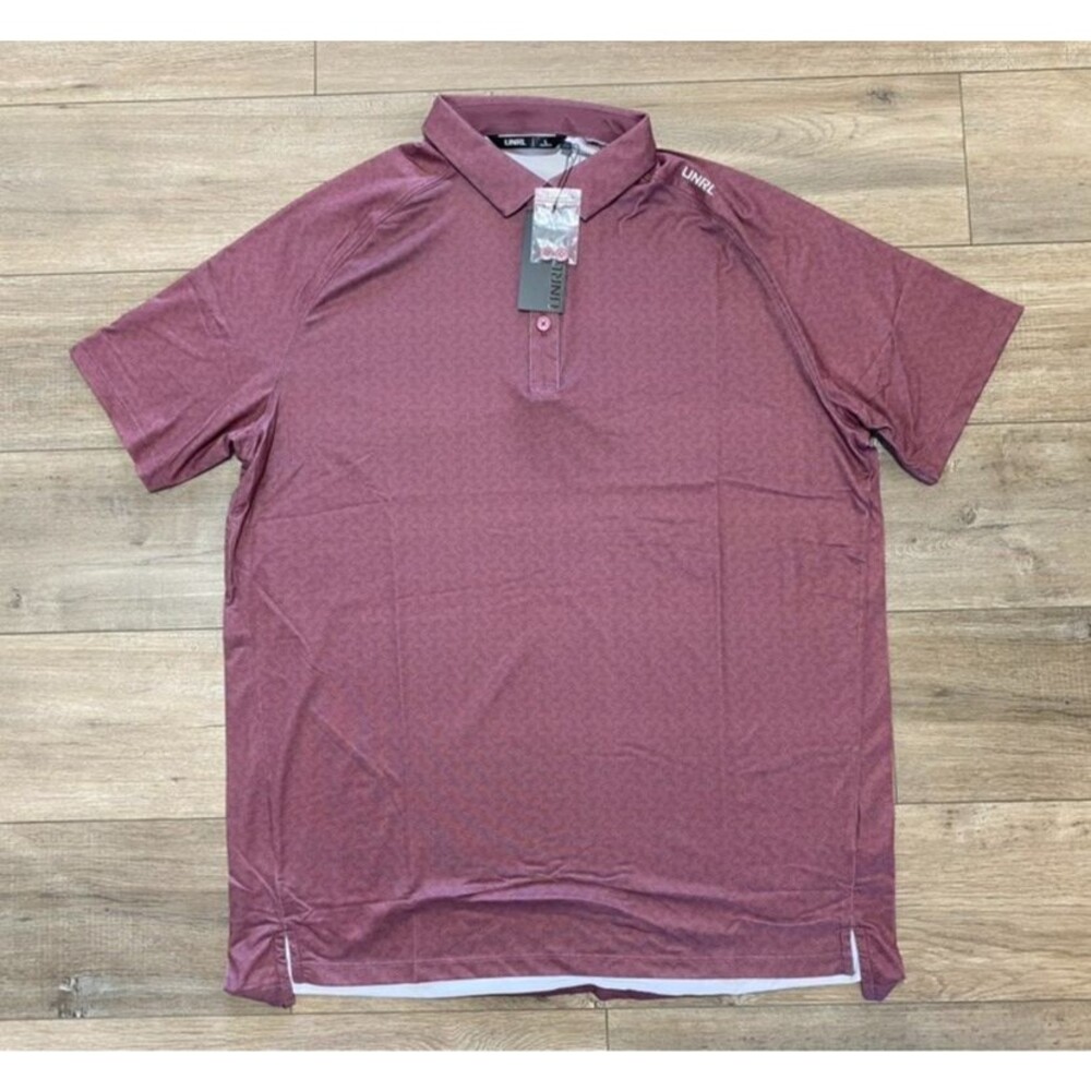 UNRL Solace Performance Golf Polo Mens XXL Burgundy Geometric Stretch Wicking